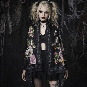 NWT 100% Silk Black Floral Scarf Wrap Whimsigoth Whimsy Gothic